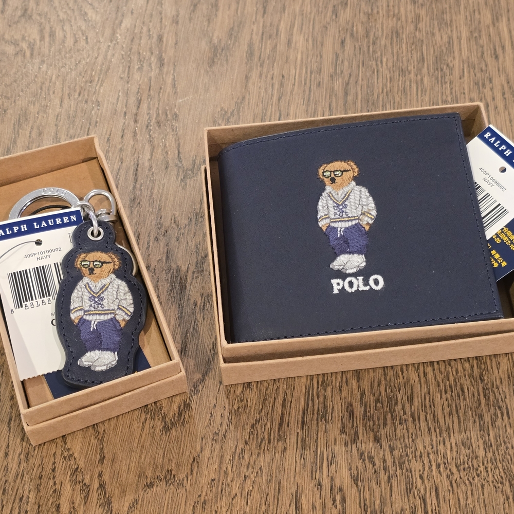 Ralph Lauren Navy Wallet and Keychain Set